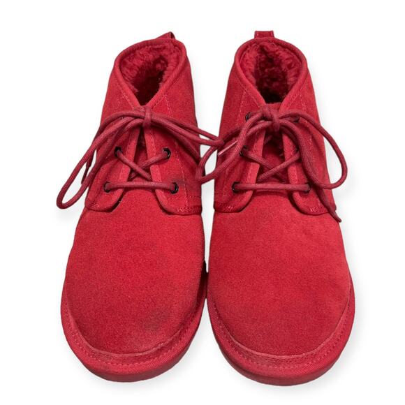 UGG Red Neumel Uggplush Wool Blend Lining Lace Up Chukka Boots Men's Size 11 - Picture 2 of 13